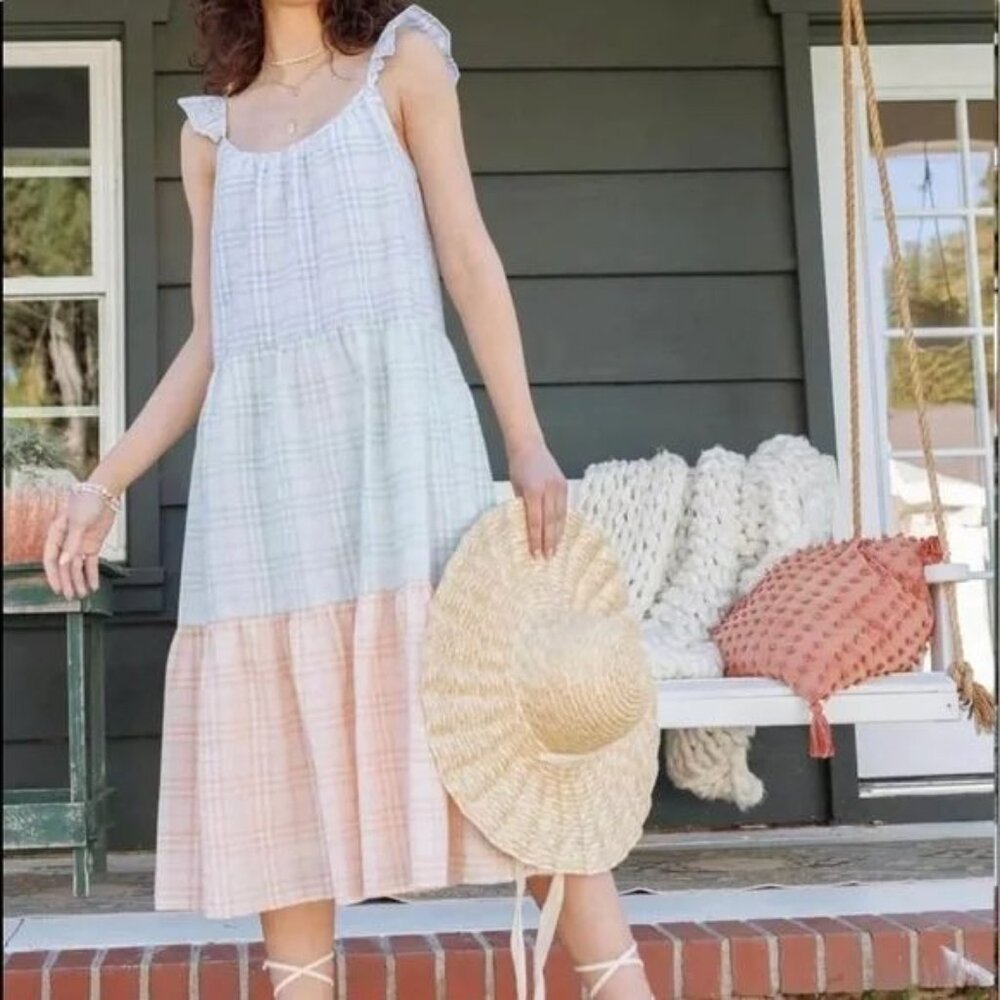 By The River Flutter Strap Multicolored Plaid Col… - image 1